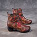 Ethnic Style 2021 New Mom's Plush Warm Cotton Shoes Women's Top Layer Cowhide Printed Chunky Heel Soft Sole Short Boots_vogvips.com