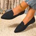 Women's Large-size Flat Shoes For Foreign Trade, Spring 2026, Pointed-toe, Fashionable Fly-knit, Low-cut Slip-on Casual_vogvips.com