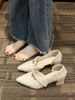 Sharp Pointed Single Shoe Women's Thick Heel 2025 Spring New Pearl Versatile Shallow Mouth Gentle Fairy Style Side Empty_vogvips.com