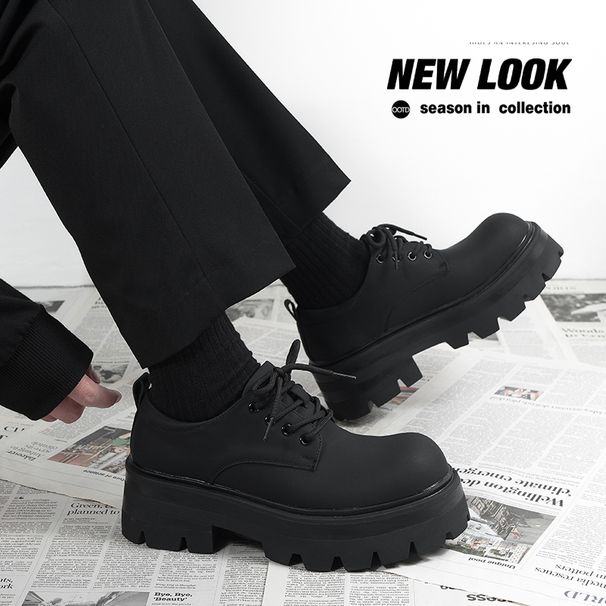 ShoeVault Thick-Soled Height-Increasing Derby For Men, New Matte Finish, Casual Black British Style Leather Shoes_vogvips.com