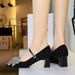 Coarse Heel Suede, Light Mouth Square Head Shining Rhinestone Buckle With Mary Jane Single Shoes Women_vogvips.com