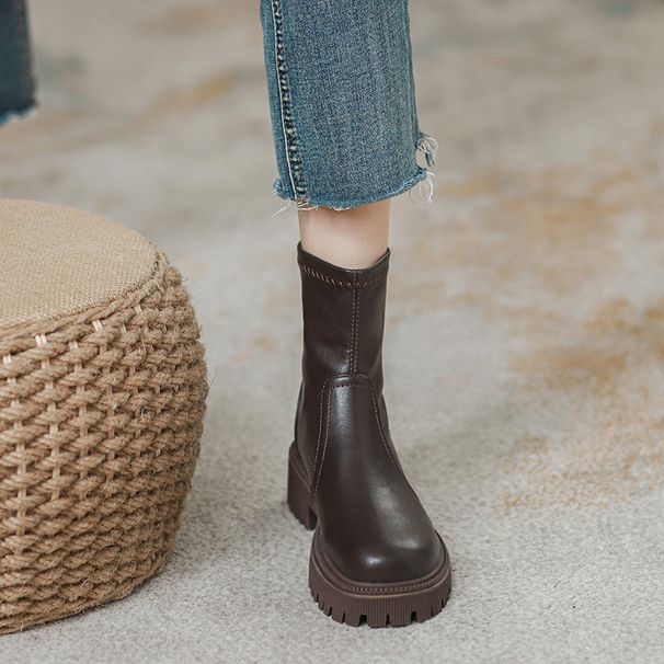 Martin For Women 2022 New Slim Mid-Calf British Style Spring And Autumn Single Thick Sole Fleece-Lined Short Boots_vogvips.com