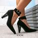 Women's Black High Heels Fashion Lace Up Buckle Shoes High Heels Pointed Toe Special Heel High Heels Women's Shoes Mules_vogvips.com