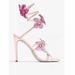Serpentine wrapped high heels Lace flower studded diamond twist heel sandals_vogvips.com