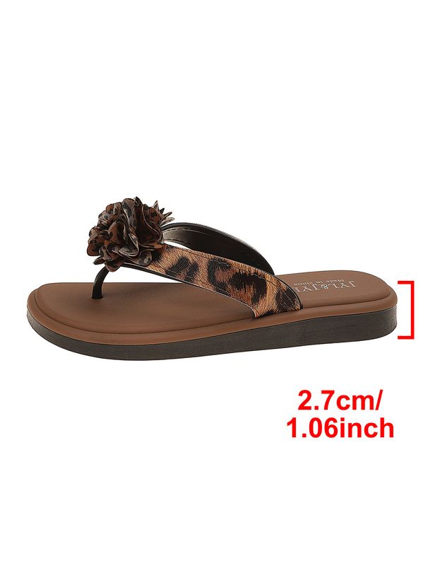 Cross-border Plus-size Leopard Print Floral Accessory Flip-flop Sandals For Women, Fashionable Versatile Flat_vogvips.com