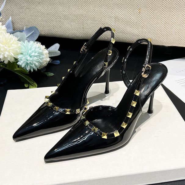 Rivet Net Red High Women's Thin Heels Elegant Single 2025 New Spring Versatile Small Leather Shoes Don't Tire Your Feet_vogvips.com