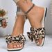 Women's Plus Size Square Toe Leopard Print Flip Flops Flat Sandals With Cross Border Bow Brown Suede PU Summer New Style Size 43_vogvips.com