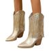 New Fashionable Mid Length Fashion Boots For Women In Plus Size, With Thick Heel And Pleated Cuffs, V-neck, Western_vogvips.com