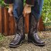 Men's Classic Western Cowboy Boots With Alligator Embroidery & Wooden Heel - High Top Vintage Style For Casual & Work_vogvips.com