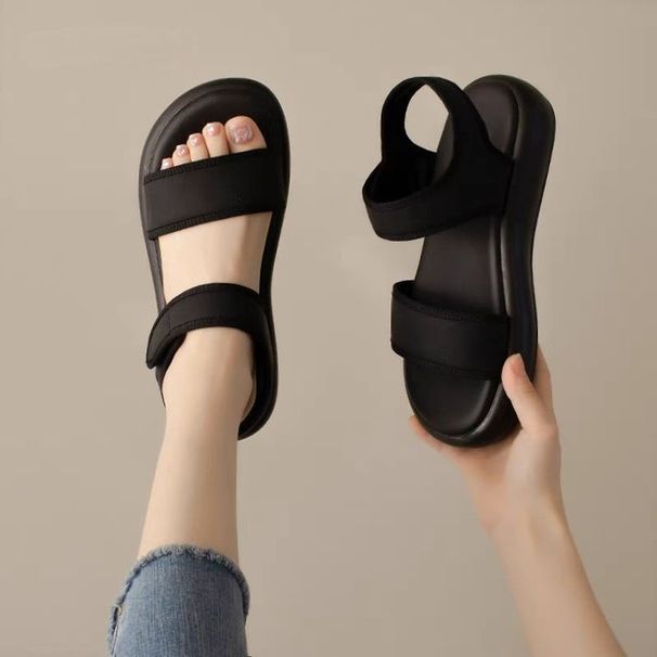 Flat Sandals Women's Sports Beach Shoes Black Soft Sole Mom Velcro Seaside Sandals Women_vogvips.com
