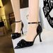 8323-H27 Style Shoes With High Heels, Patent Leather, Shallow Mouth, Pointed Tip, Hollow Rhinestone Bow, One Line Strap,_vogvips.com
