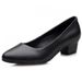 Sprig Ad Autum Black Professioal Sigle Low Leather Shoes Wome's Middle Work Dress Short Heel Flight Attedat_vogvips.com