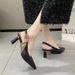 Summer Women's Bow Sandals Color Block Pointed Toe Closed Open Back Design High Heels Plus Size French Style_vogvips.com