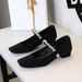 8292-K115 European And American Mary Jane Square Toe Suede Chunky Shallow Mouth Single Rhinestone One Strap Low Heel_vogvips.com
