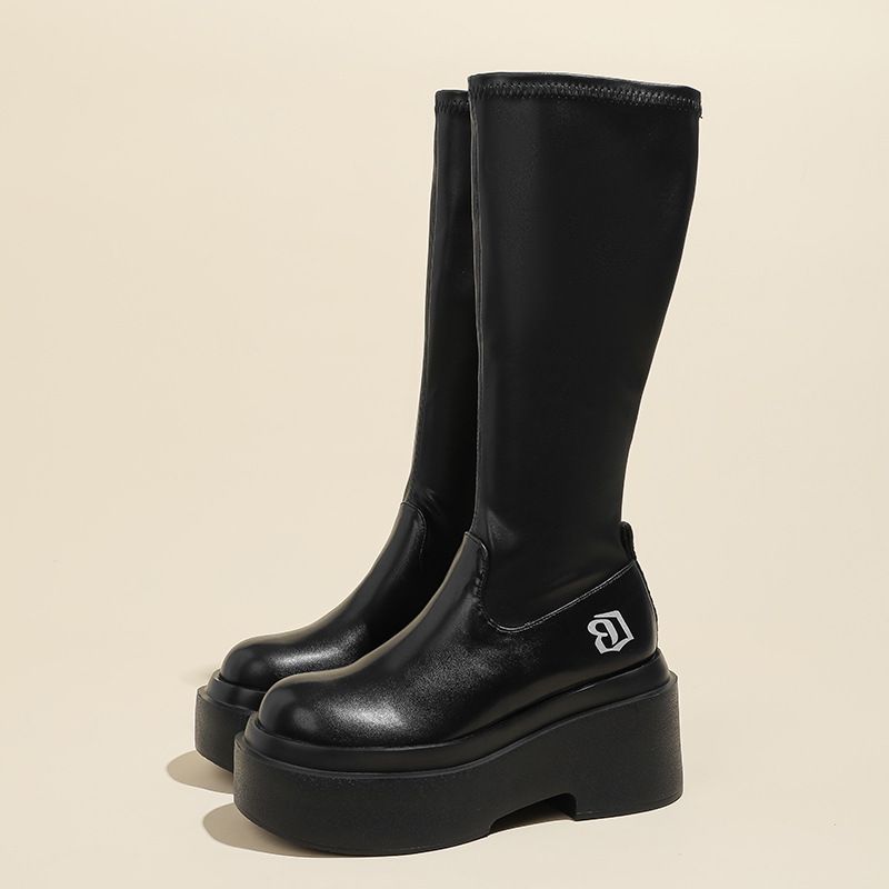 Women's Shoes Autumn And Winter Boots Internet Celebrity Thick Soled Platform Elastic Boots Small Height Enhancing Slim Boots Thick Leg Short Boots_vogvips.com