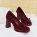 Women's Elegant Square-Toe Platform High Heels With Bow Detail - Chunky Heel, Slip-On Design Banquets Evening Events Anchora Red, Black, Deep Brown_vogvips.com