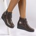 Women's Plus Size Wedge Boots Belt Buckle Side Zipper Platform Ankle Retro Autumn Size 43 Black PU Suede Rubber Sole_vogvips.com