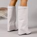 Women's Chunky Heeled Pleated Fashion Boots High Leg Trouser Belt Buckle Slip On Knee High Boots_vogvips.com