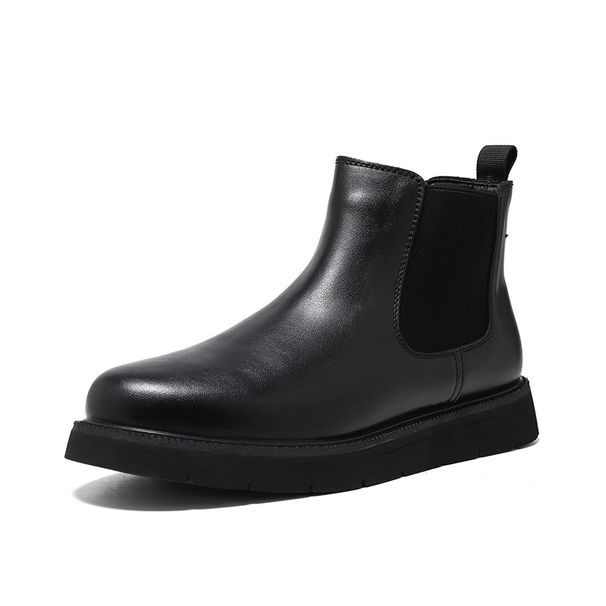 European Warm Series 2025 Spring New Slip-On British Style Mid-Top Thick-Soled Men's Black Round-Toe Martin Boots 86270-Y Wholesale_vogvips.com