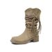 Frosted Version - Wasteland Style Tassel Knight Thick Heel Over-the-Knee Long Slimming Mid-Calf Boots For Women_vogvips.com