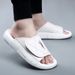 Summer Top Layer Cowhide For Home, High-end Indoor Leisure, Cool Slippers, Soft Bottom, Anti Slip White Men's Slippers_vogvips.com