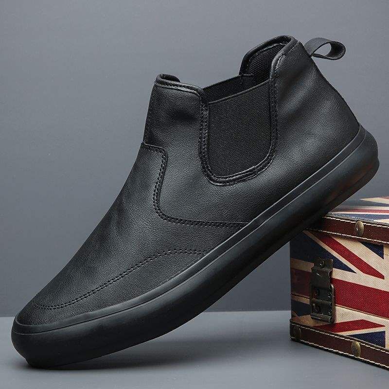 European Warm Series Autumn High-top Leather For Men, Casual Slip-on Mid-calf Fashion British Style Breathable Sneakers, All-season Warm_vogvips.com