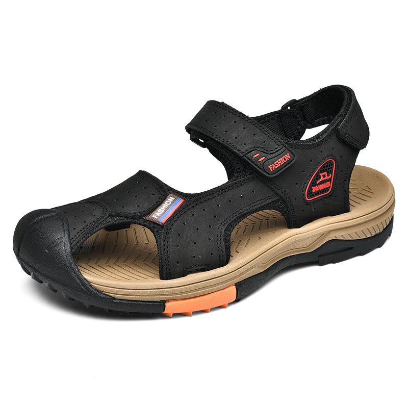 Men's Summer Sandals, Men's Outdoor Closed-Toe Beach Shoes, Genuine Leather, Casual, Soft Sole, Wear-Resistant And Non-S_vogvips.com
