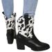 Foreign Trade Plus Size V-Neck Cow Color Block Square Heel Fashion 2024 Autumn Winter Cross-Border Hot-Selling Mid-Calf_vogvips.com