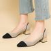 Breathable Knit Peep-Toe Chunky Heel Slip-On Shoes – Lightweight & Comfortable For Women (Plain Beige Black / Lace Beige Black)_vogvips.com