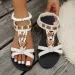 Flower Beaded Bohemian For Women Summer 2025 Roman Style Comfortable Flat Sandals Woman Lightweight Non Slip Beach Shoes_vogvips.com