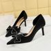 3226-AH37 Korean Women's Wedding High Slim Heels Shallow Mouth Pointed Side Hollow Diamond Bow Single Shoes_vogvips.com