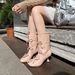 Spring/Summer Openwork Peep Toe Mid Calf Boots Women's Retro Unique Stiletto Heels Bow Tie High Heeled Sandals_vogvips.com