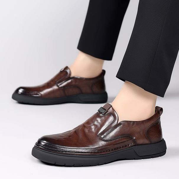 Euro Step Live Leather Men's Business Casual Korean Loafers British Style Slip-On Shoes Trendy_vogvips.com