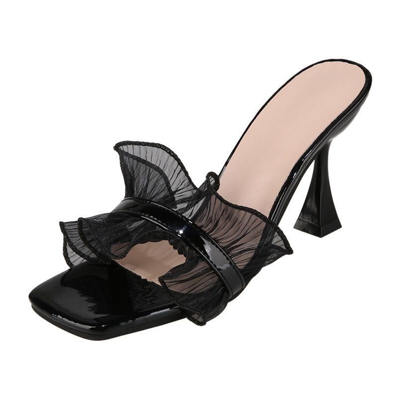 New Petite Women's Stiletto Heeled Sandals With Square Toe, Open Toe, Lace Mesh, High Heeled Slippers For Summer_vogvips.com