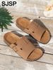 Couple's Summer Men's Sandals, Simple Solid Color - Casual Backless Slippers With Upper And Black Straps, Suitable For_vogvips.com
