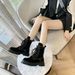 2022 Spring And Autumn Martin Boots For Women, Thick Heel, Waterproof, Durable, Round Toe, Mid-Calf, Suede, Waterproof_vogvips.com