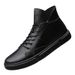 Men's Casual Single Shoes Work High-top Lace-up Round Head Warm Casual Board Shoes Irst Layer Cowhide Rubber Sole_vogvips.com