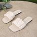 plus Size Trendy Beach Sandals For Women Summer Square Toe Flat One Strap Color Block Suede PU Footwear Brown Rubber Sole_vogvips.com