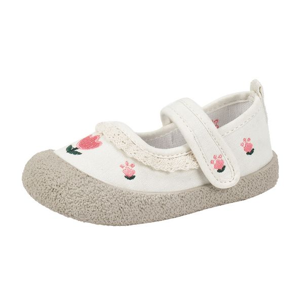 Unisex Tulip Print Canvas Shoes – Soft Rubber Sole Hook & Loop Sneakers For Kids (Breathable, Non-Slip, Beige)_vogvips.com