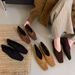 French Suede Square Toe Shallow Mouth Single Shoe Women's 2025 New Autumn Temperament Commuting Flat Heel Shoes_vogvips.com