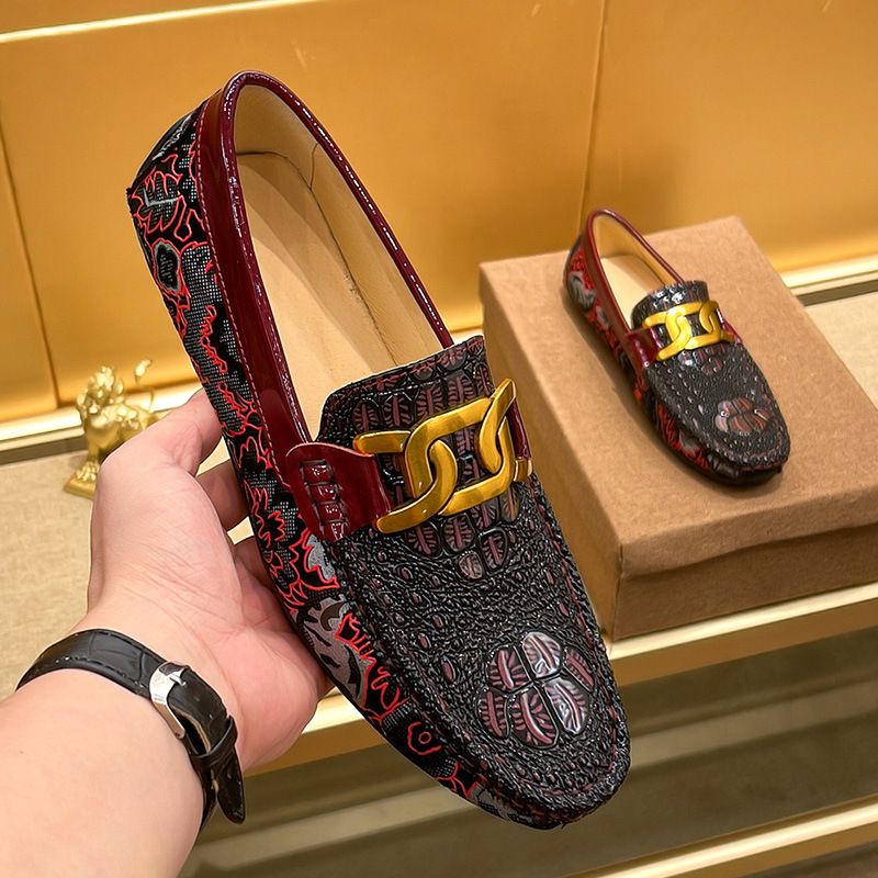 European Men's Crocodile-patterned Genuine Leather Driving Casual Shoes, Trendy Brand Business Slip-on Loafers_vogvips.com