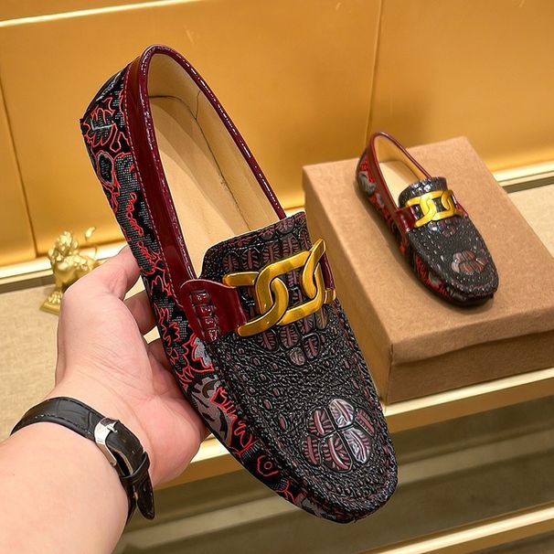 European Men's Crocodile-patterned Genuine Leather Driving Casual Shoes, Trendy Brand Business Slip-on Loafers_vogvips.com