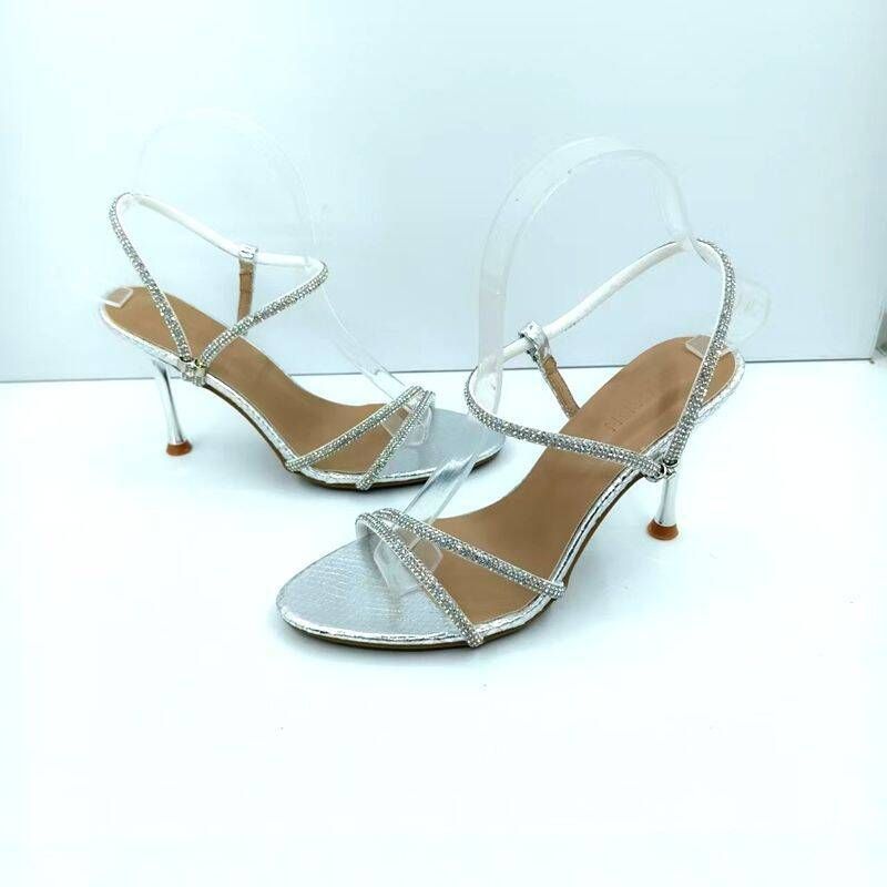 2026 Summer New Style Heel Rhinestone Fashion Sandals Two-Way Wear Large Size Sexy Thin Strap Silver High Heels_vogvips.com