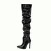 Elastic Long Fashion Pointed Toe Patent Leather High Heel Slim Wrinkled Over-the-Knee Boots For Women_vogvips.com