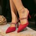 Shoes Women's High Heeled Sandals Red Stilettos Fashionable Buckle Diamond Pointed High Heeled Sandals Sexy Simple Women's Shoes_vogvips.com