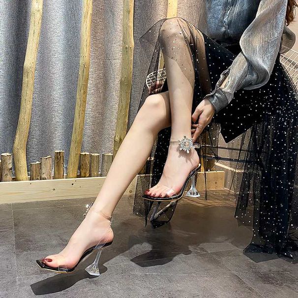 Summer New Transparent Rhinestone Sun Strap Sexy High Heel Open Square Toe Fairy Style Crystal Sandals_vogvips.com