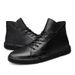 Men's Casual Single Shoes Work High-top Lace-up Round Head Warm Casual Board Shoes Irst Layer Cowhide Rubber Sole_vogvips.com