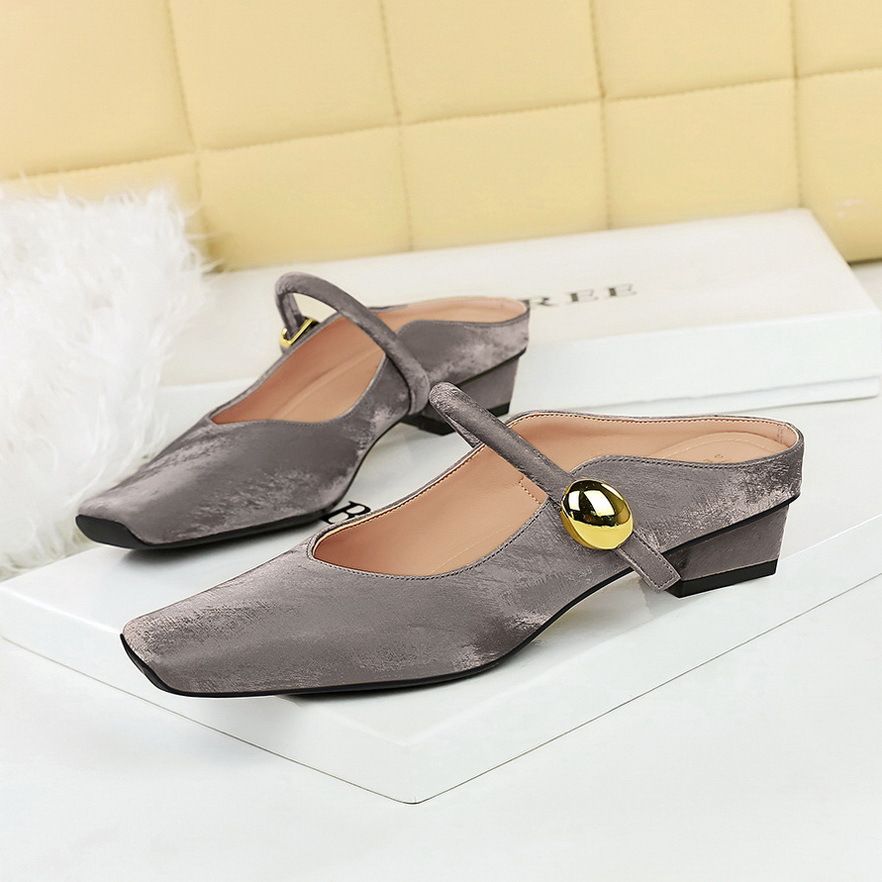 Light Mouth Half Slippers Women Wear Thick Heel Low Heel Square Head Mary Jane Shoes With One Word Women's Shoes_vogvips.com