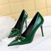 Women's Pointed Toe Stiletto Heels - Ultra High Heel Dress Pumps With Buckle Detail In Green, Black & Nude | Sizes 34-43 | Office & Evening Wear_vogvips.com