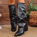 Women's Large Size Pleated High Heeled Fashion Boots Thick Heel Autumn New High Leg Trousers Boots_vogvips.com